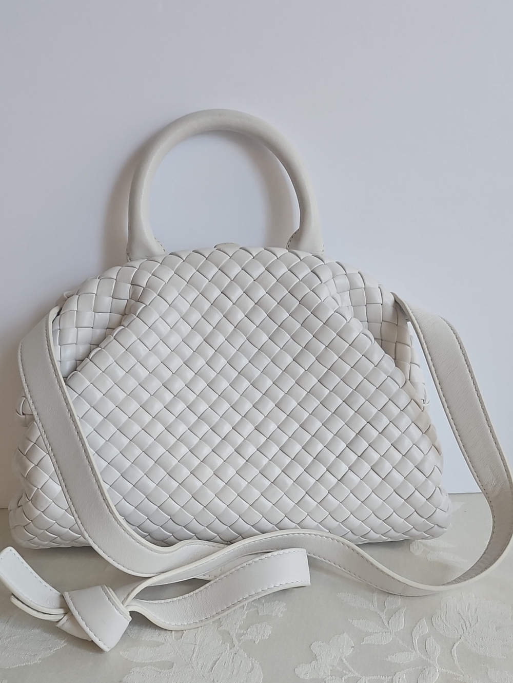 Bottega Veneta White Intrecciato Top-Handle Satchel